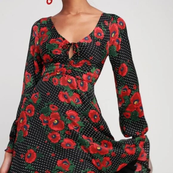 FREE PEOPLE MORNING LIGHT FLORAL PRINT AND POLKA DOT MINI DRESS - Picture 3 of 9